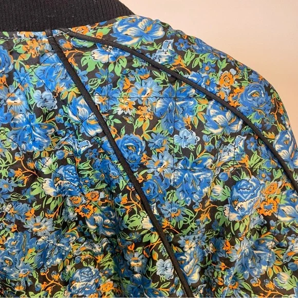 Vintage Coach Reversible Varsity Jacket M/L Blue Satin Bomber Floral Snap *Flaw - Picture 15 of 16